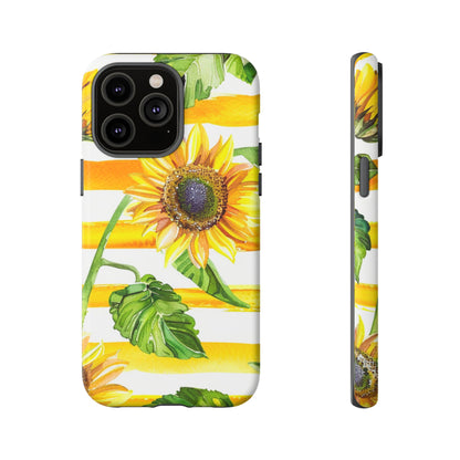 Sunflower Stripes Phone Case - Bright Floral Tough Case