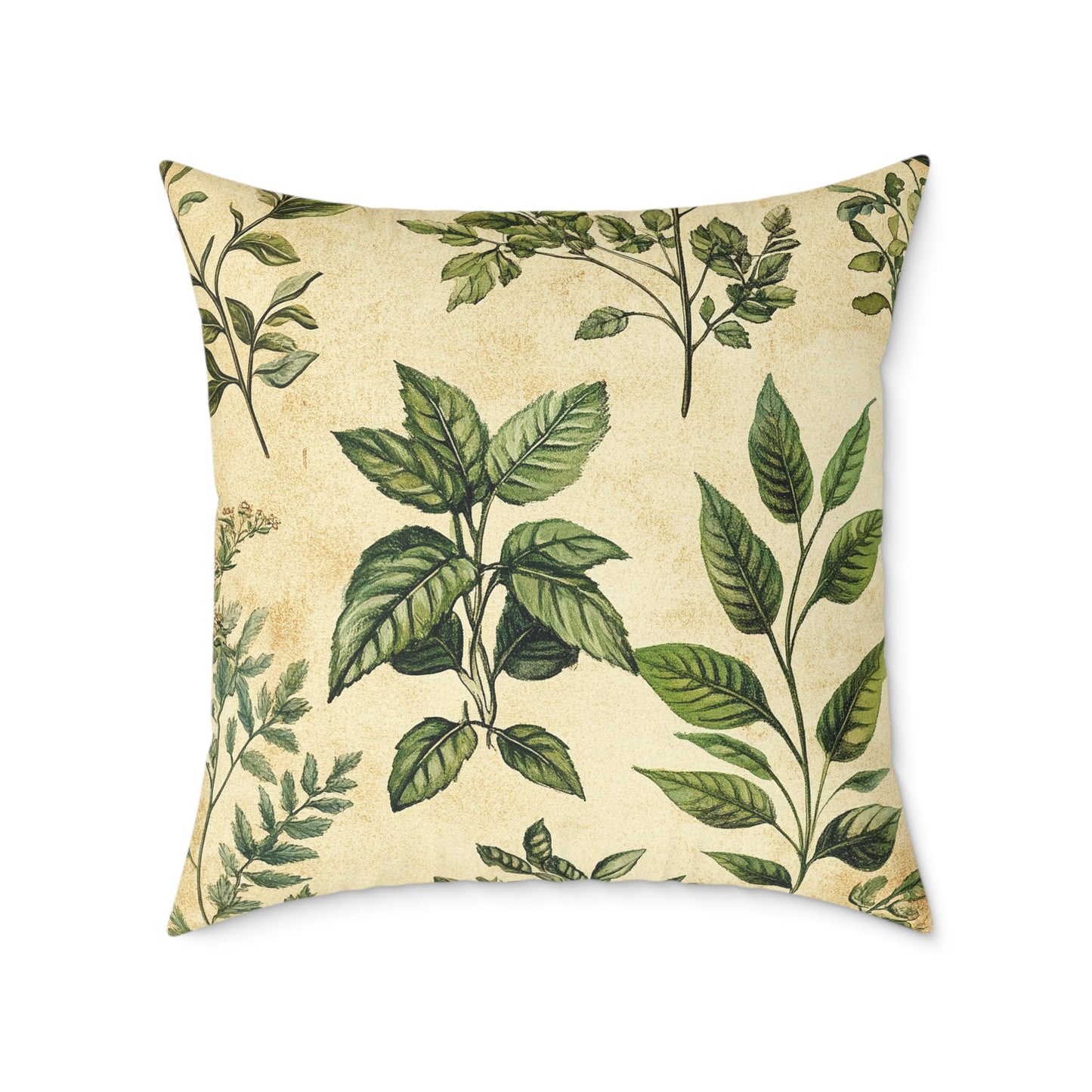 Botanical Floral Throw Pillow — Vintage Greenery Square Cushion