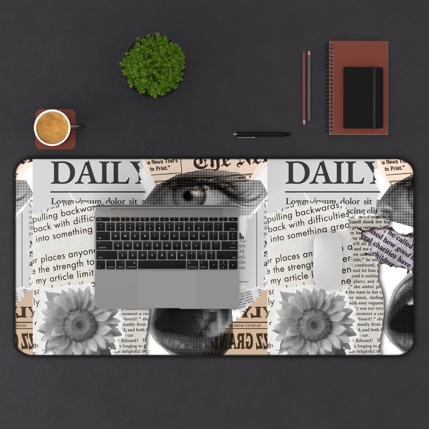 Stylish Desk Mat with Newspaper and Floral Design, Ideal for Home Office, Gifts, Desk Accessories, Office Decor, Unique Workspaces