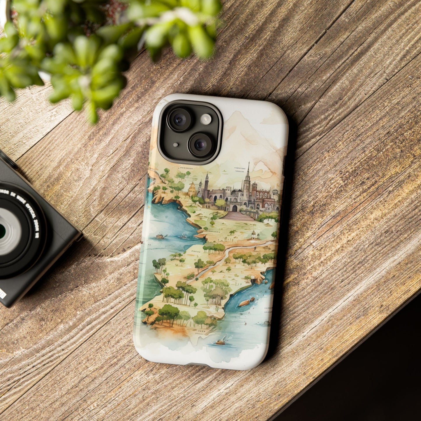 Hard Phone Case — Watercolor Fantasy Map Castle Design