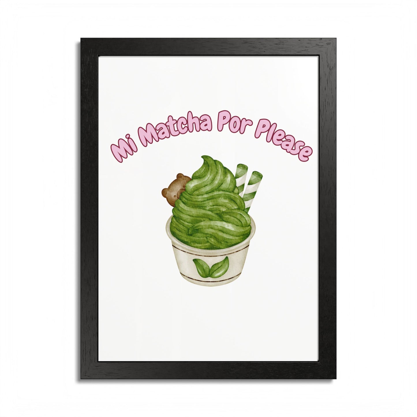 Cute Matcha Green Tea Framed Poster, Whimsical Kitchen Decor, Gift for Tea Lovers, Playful Wall Art, Coffee Shop Vibe