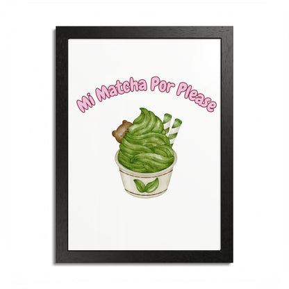 Cute Matcha Green Tea Framed Poster, Whimsical Kitchen Decor, Gift for Tea Lovers, Playful Wall Art, Coffee Shop Vibe
