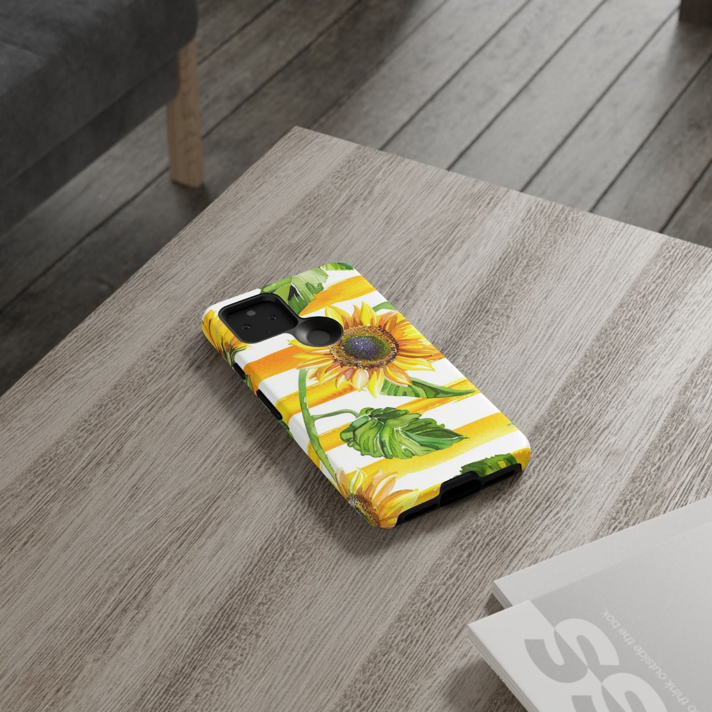 Sunflower Stripes Phone Case - Bright Floral Tough Case