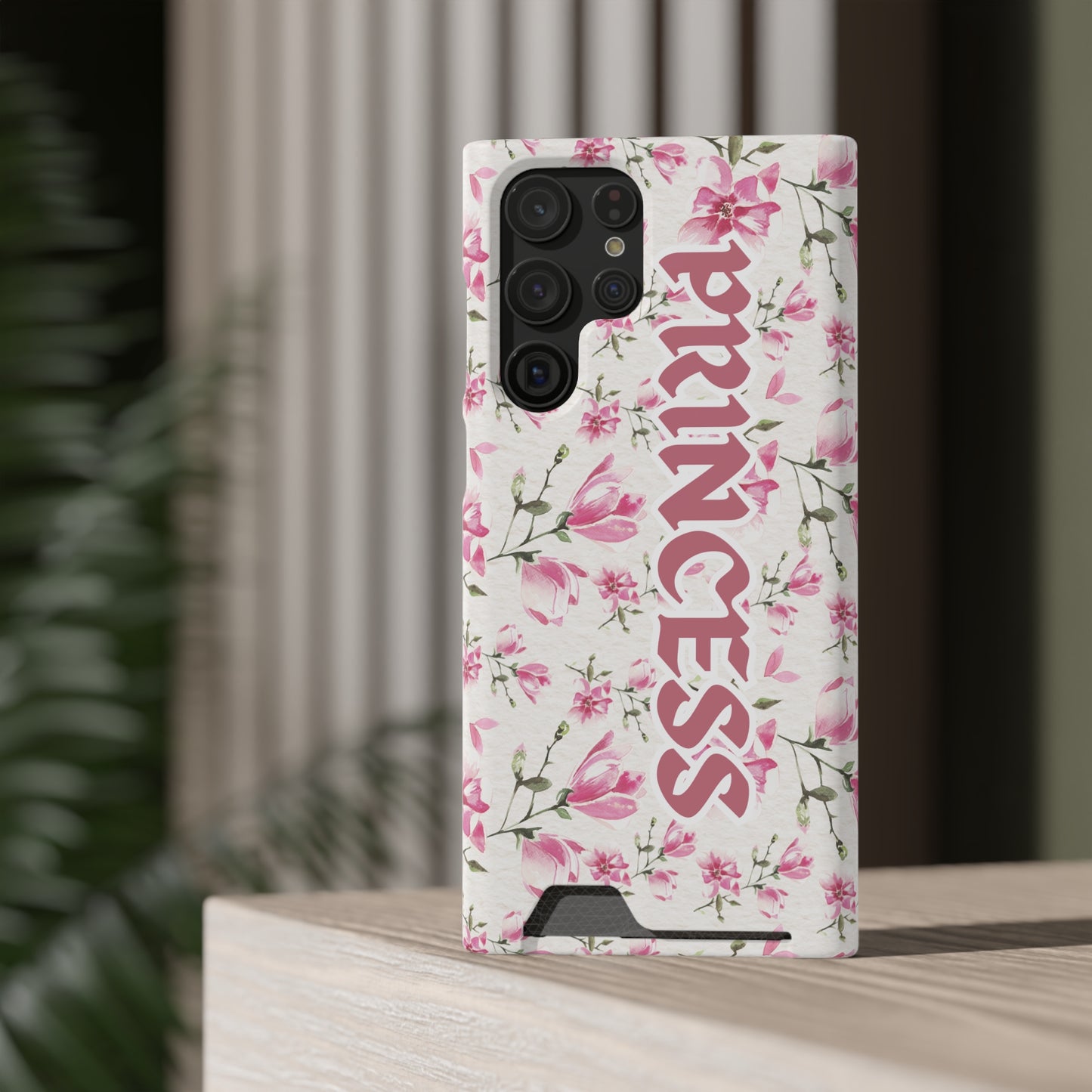 Chic Floral Phone Case with Card Holder for Princesses, Cute Floral Design, Gift for Her