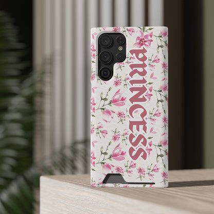 Chic Floral Phone Case with Card Holder for Princesses, Cute Floral Design, Gift for Her