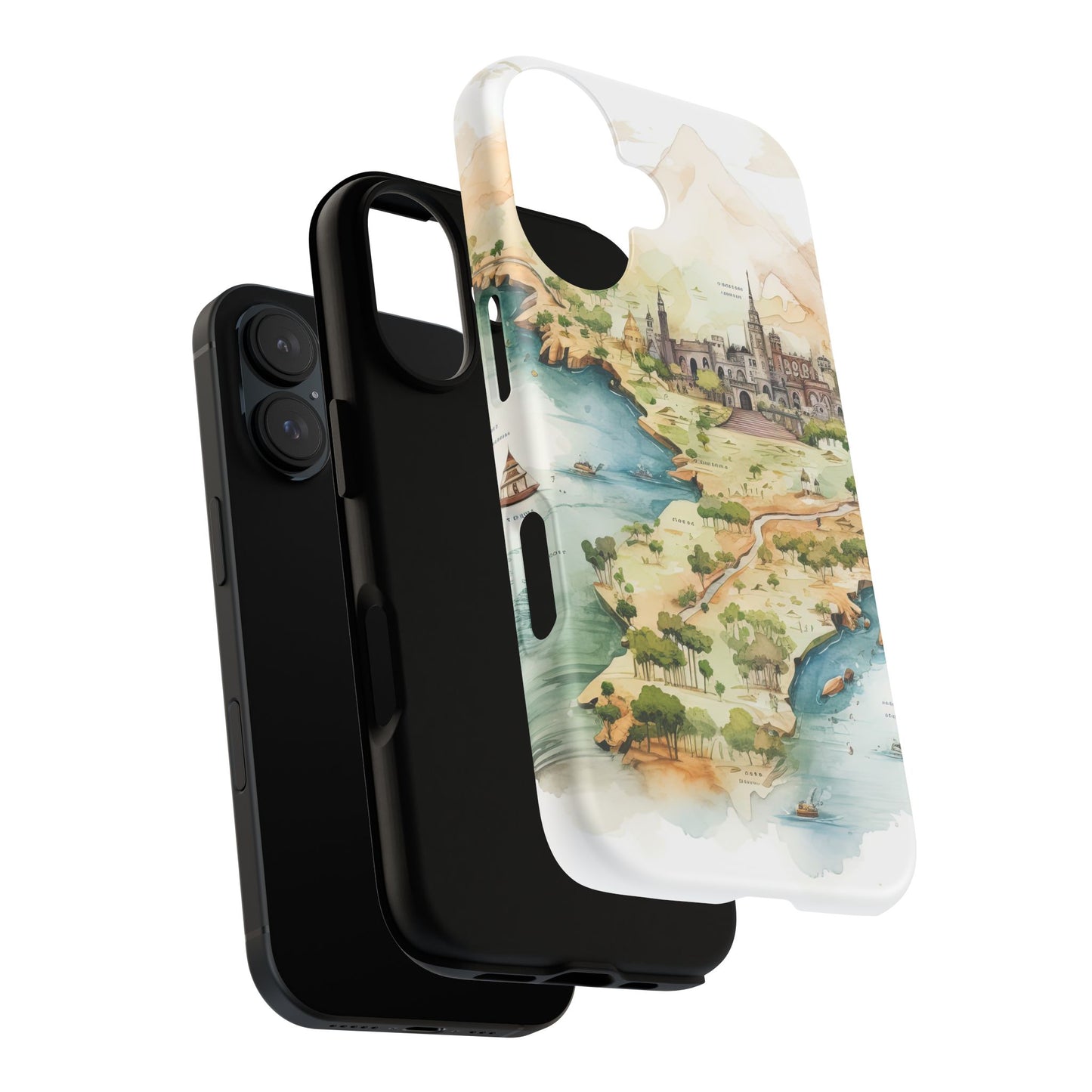Hard Phone Case — Watercolor Fantasy Map Castle Design
