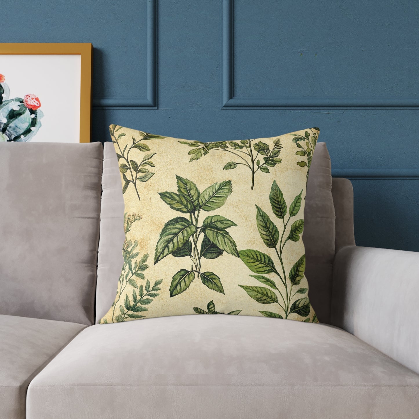 Botanical Floral Throw Pillow — Vintage Greenery Square Cushion