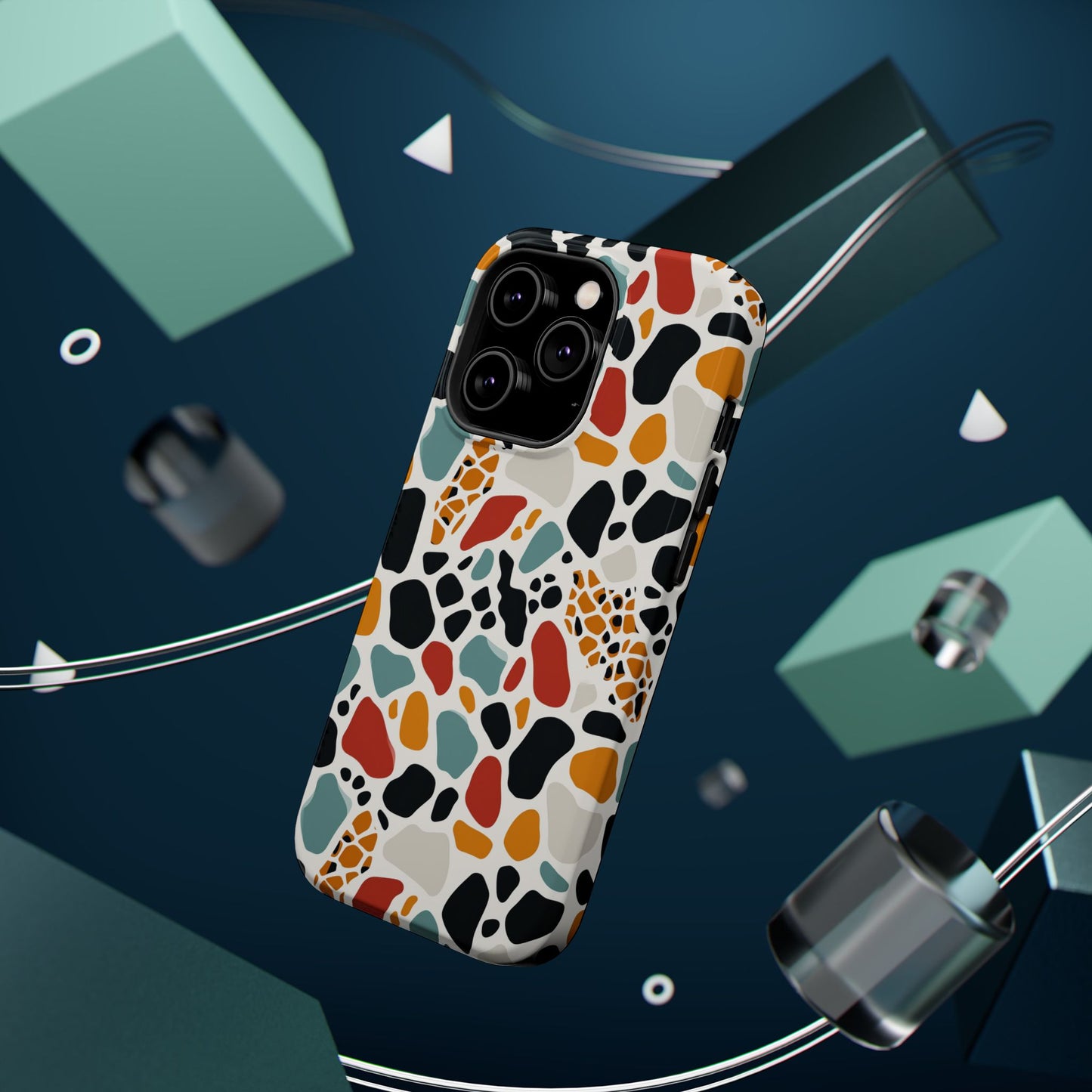 Terrazzo Pattern Magnetic Impact Phone Case — Colorful Retro Pebble Design