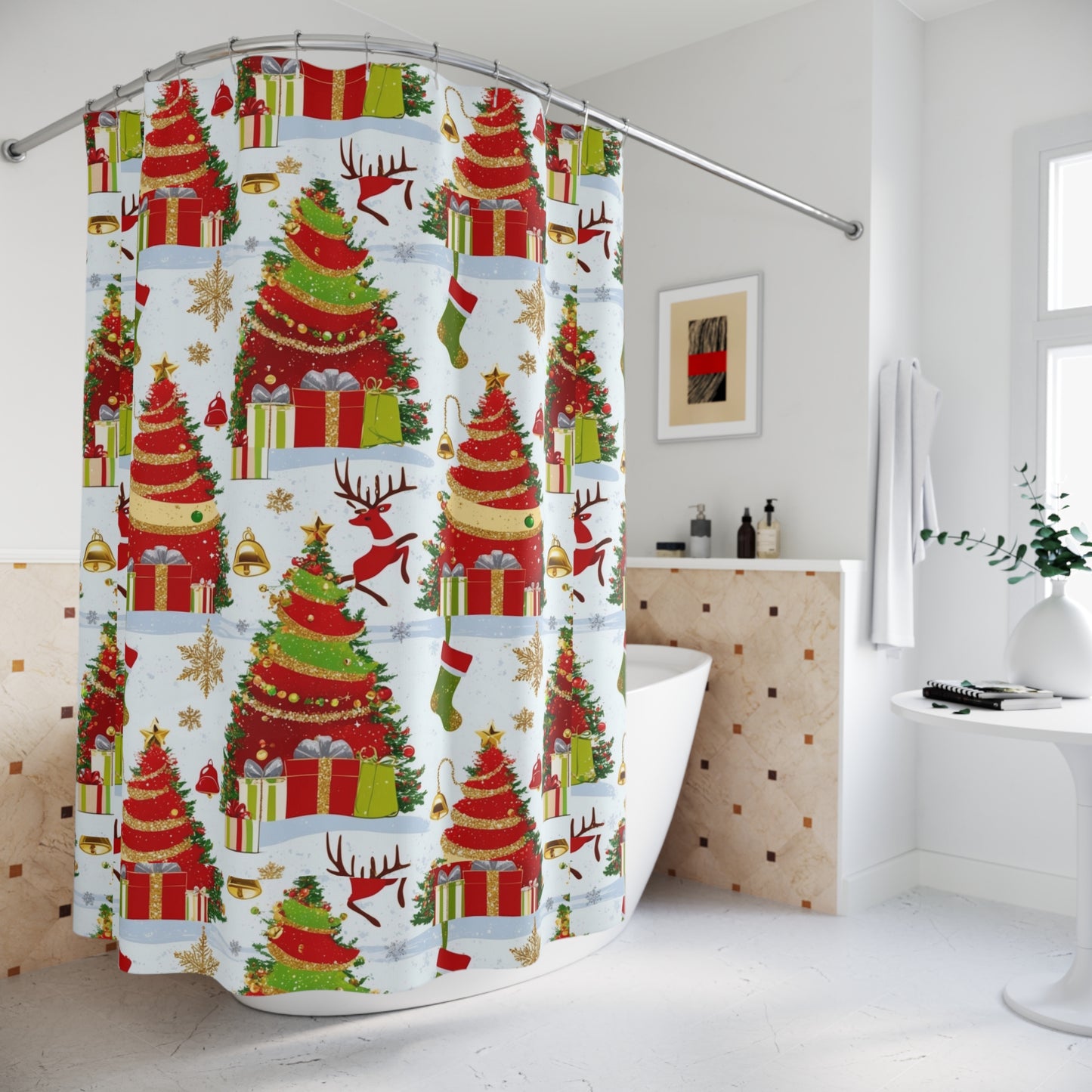 Christmas Shower Curtain, Festive Holiday Decor, Winter Wonderland, Bathroom Accessories, Gift for Her, Holiday Home