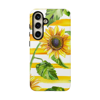 Sunflower Stripes Phone Case - Bright Floral Tough Case