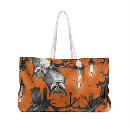 Spooky Owl Weekender Bag, Halloween Travel Tote, Fall Weekend Bag, Owl Print Luggage, Bohemian Tote for Autumn Adventures