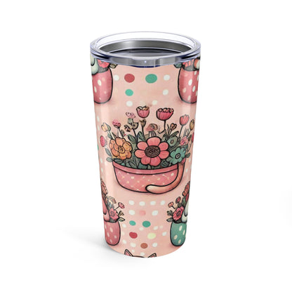 20oz Floral Cat Tumbler – Cute Polka Dot Teacup Bouquet Travel Mug