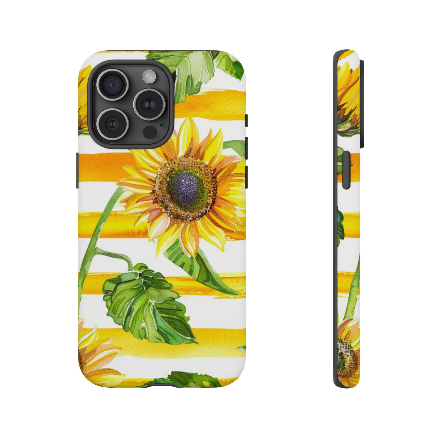 Sunflower Stripes Phone Case - Bright Floral Tough Case