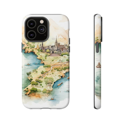 Hard Phone Case — Watercolor Fantasy Map Castle Design