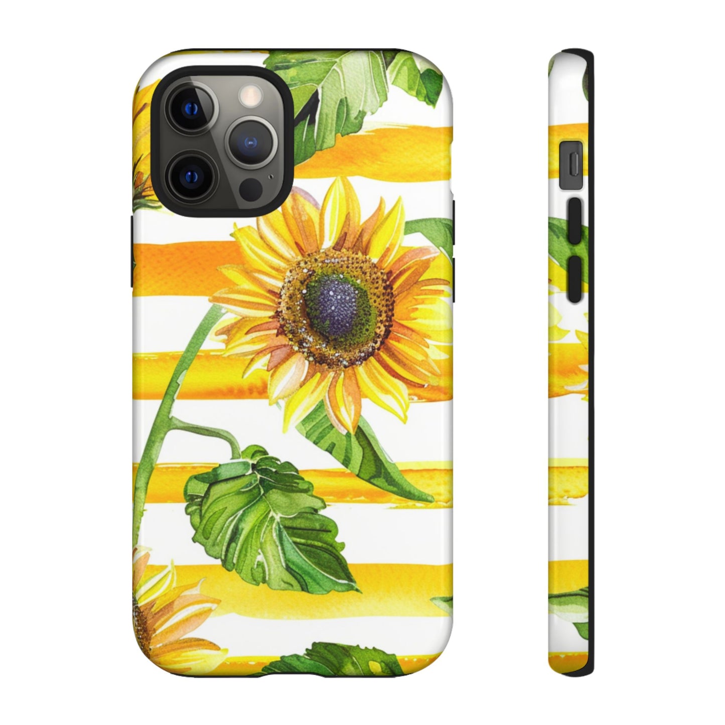 Sunflower Stripes Phone Case - Bright Floral Tough Case