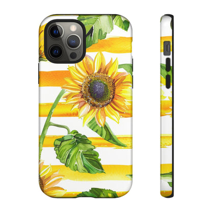 Sunflower Stripes Phone Case - Bright Floral Tough Case