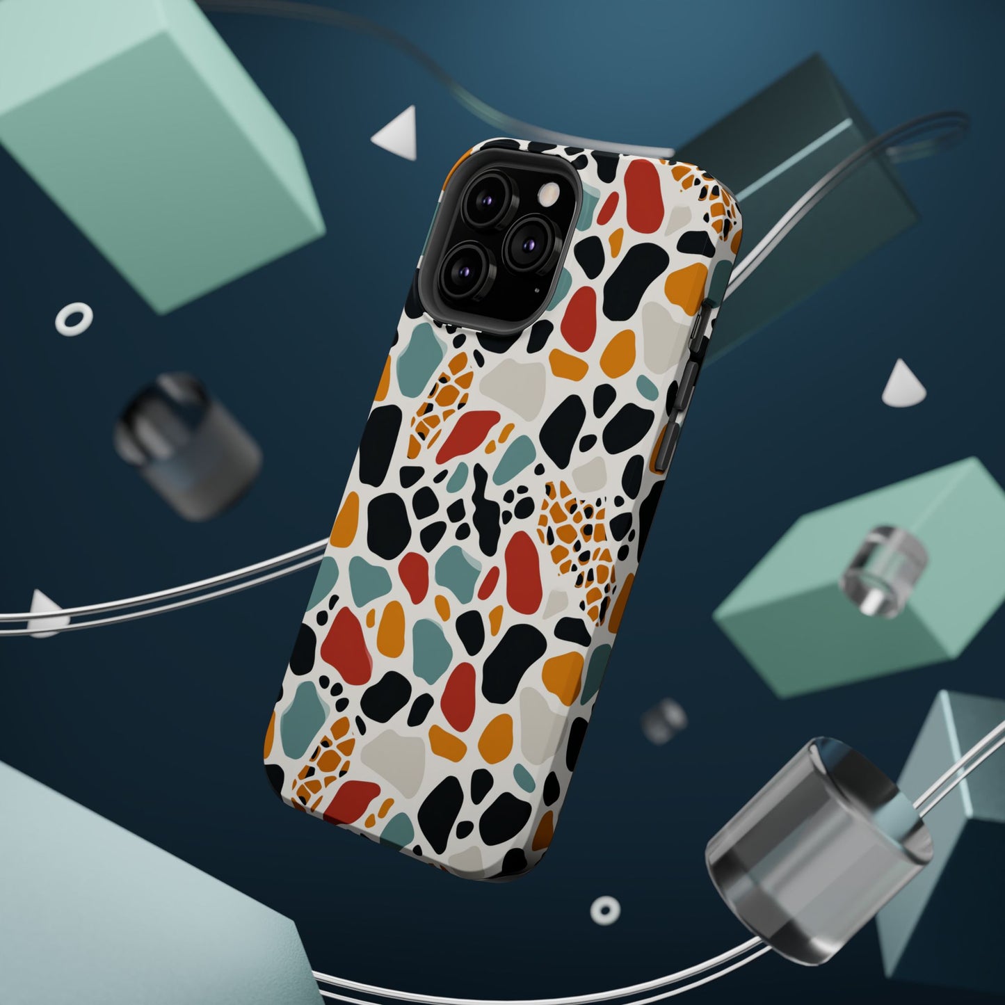 Terrazzo Pattern Magnetic Impact Phone Case — Colorful Retro Pebble Design