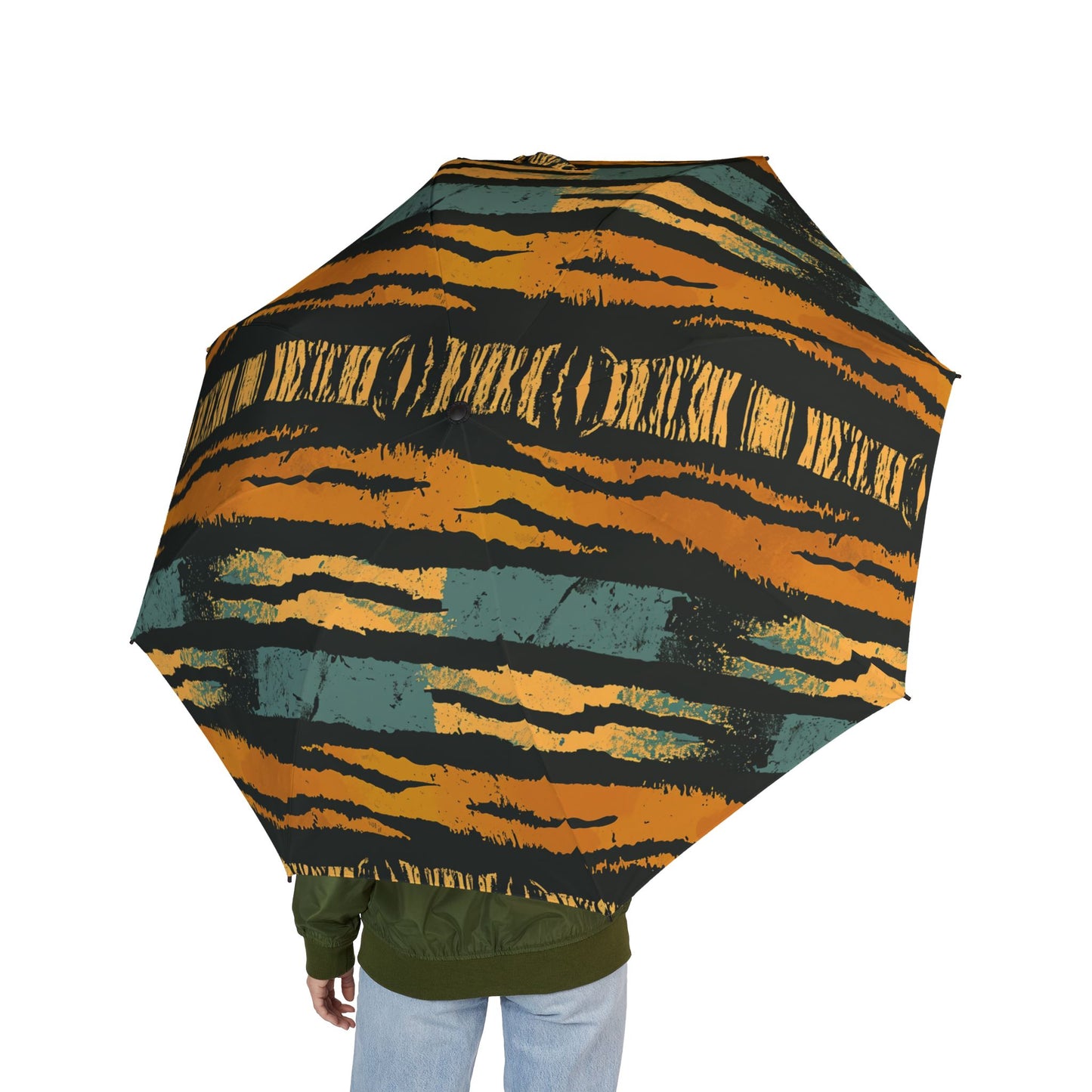 Tiger Stripe Foldable Umbrella — Compact Semi-Automatic Rain Parasol,Africa pattern .