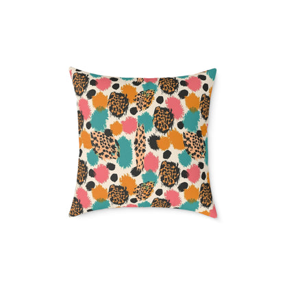 Leopard Spot Abstract Throw Pillow — Colorful Modern Animal Print Cushion