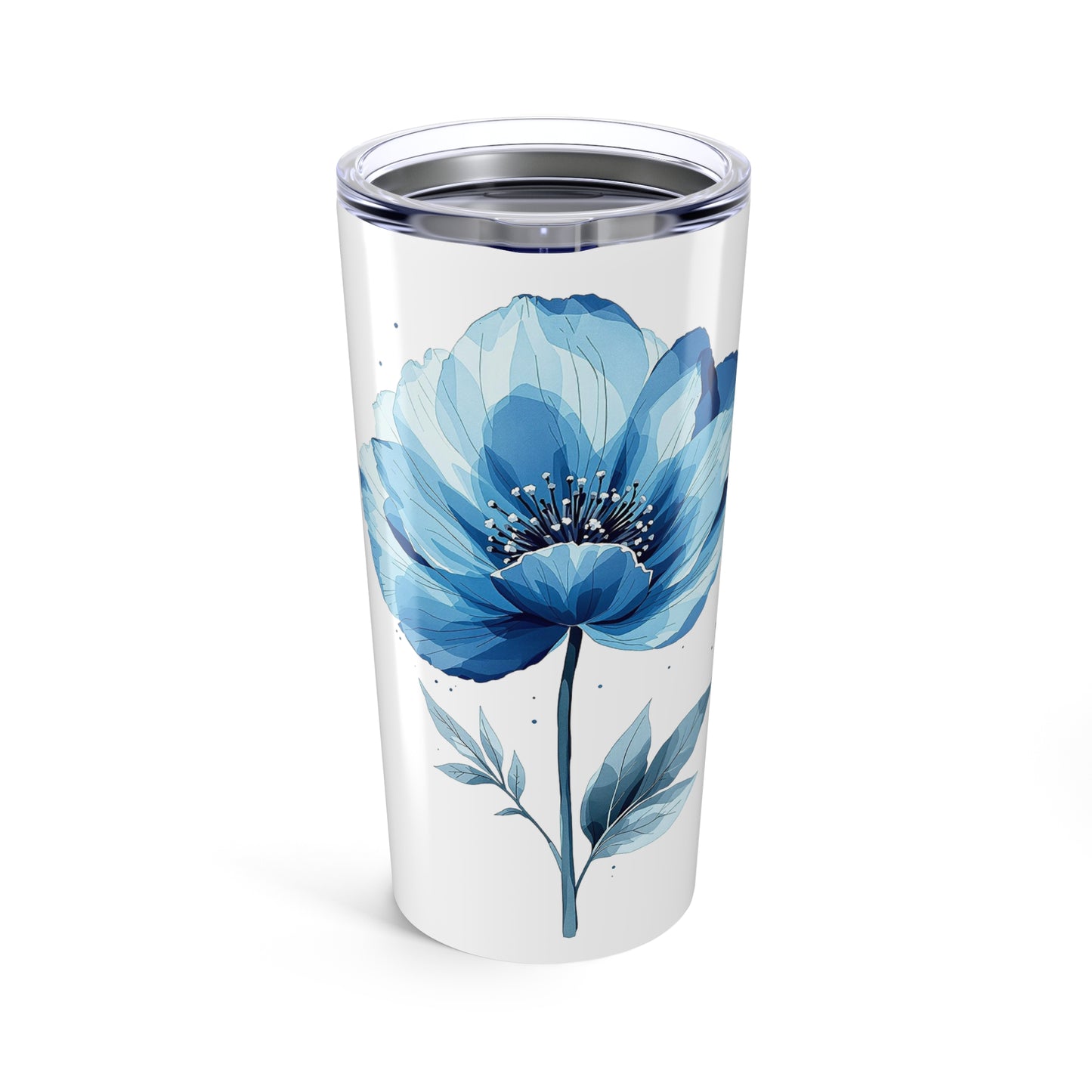 20oz Blue Watercolor Flower Tumbler,White Tumbler,Perfect Gift For Her .