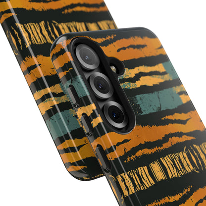 Tiger Stripe Tough Phone Case — Rugged Protective iPhone Cover with Amber & Teal Brushstroke Pattern