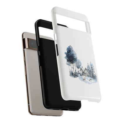 Nature-Inspired Tough Phone Case with Winter Cabin Design