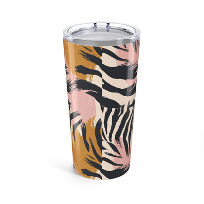 Zebra Print 20oz Tumbler — Pink & Mustard Animal Pattern Insulated Travel Cup