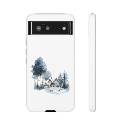 Nature-Inspired Tough Phone Case with Winter Cabin Design