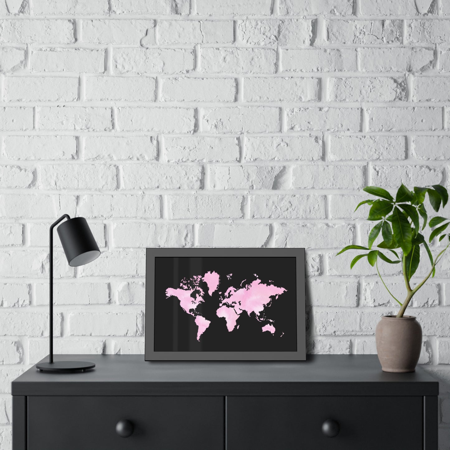 Pink Watercolor World Map Framed Poster,Coquette Poster