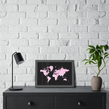 Pink Watercolor World Map Framed Poster,Coquette Poster