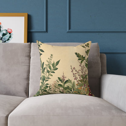 Botanical Floral Throw Pillow — Vintage Greenery Square Cushion