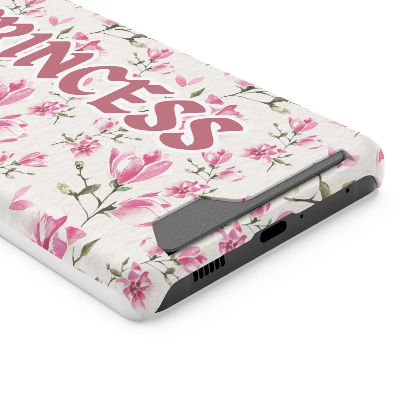 Chic Floral Phone Case with Card Holder for Princesses, Cute Floral Design, Gift for Her