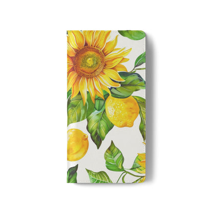Sunflower & Lemon Flip Phone Case – Floral Wallet Flip Case with Card Slots