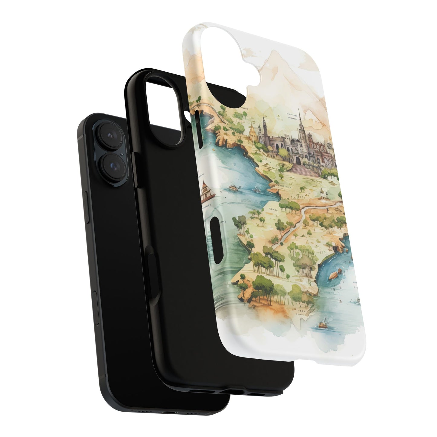 Hard Phone Case — Watercolor Fantasy Map Castle Design