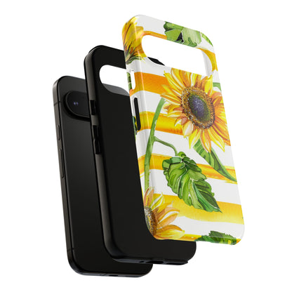 Sunflower Stripes Phone Case - Bright Floral Tough Case