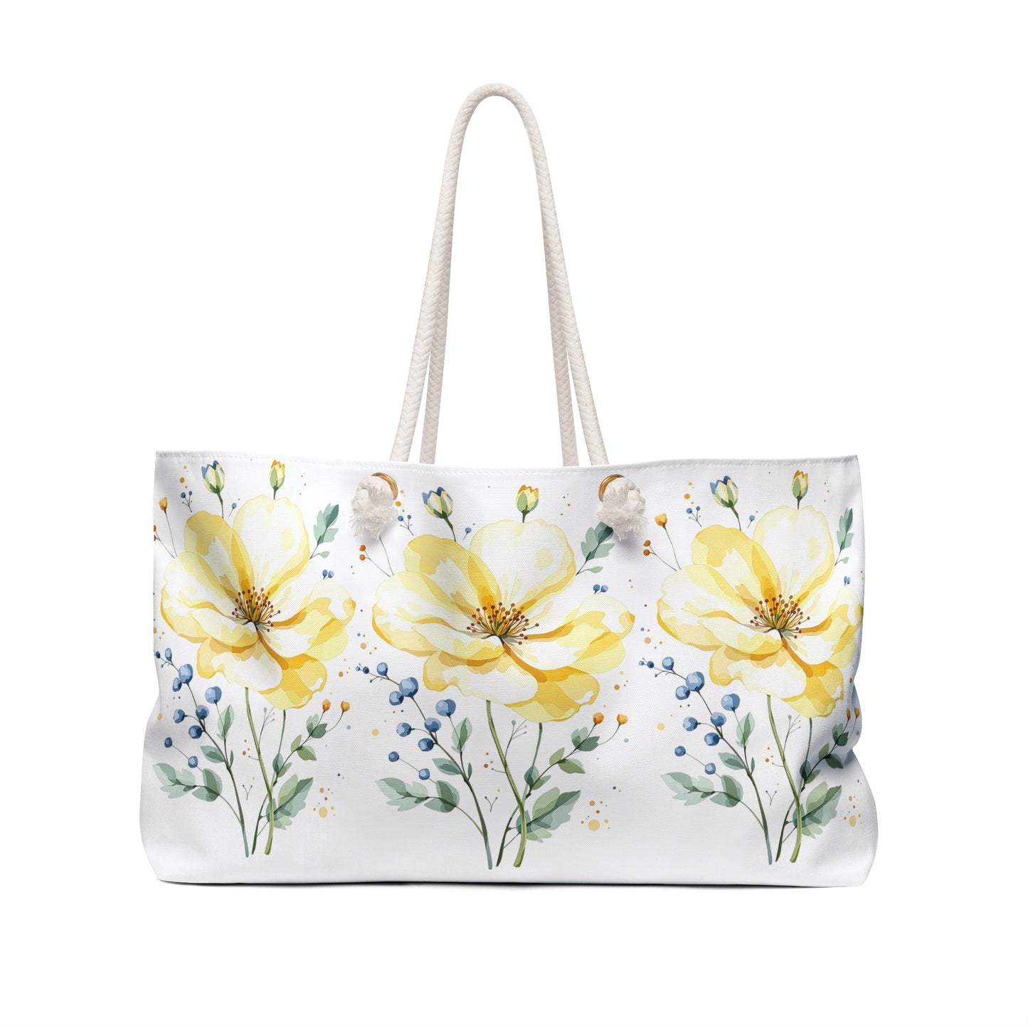 Floral Yellow Peony Weekender Bag — Large Watercolor Travel Tote