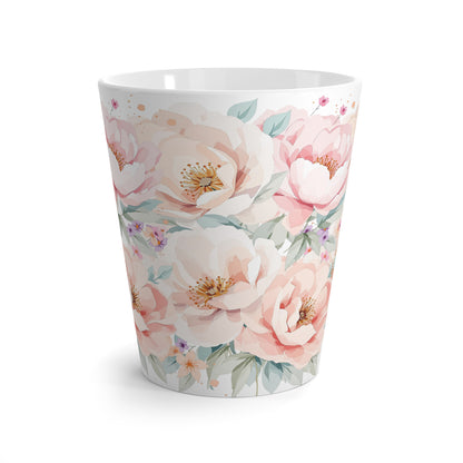 Floral Latte Mug – Pink Peony Watercolor Coffee Cup