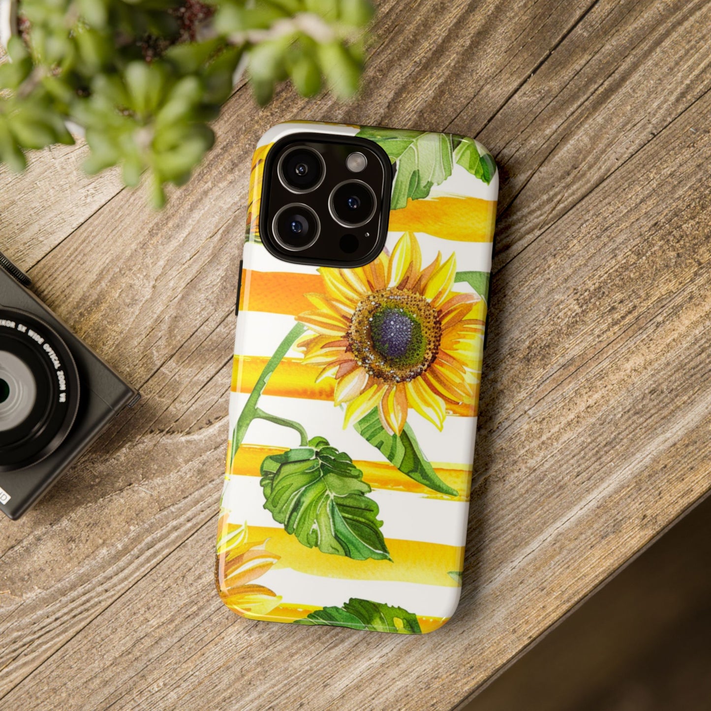 Sunflower Stripes Phone Case - Bright Floral Tough Case