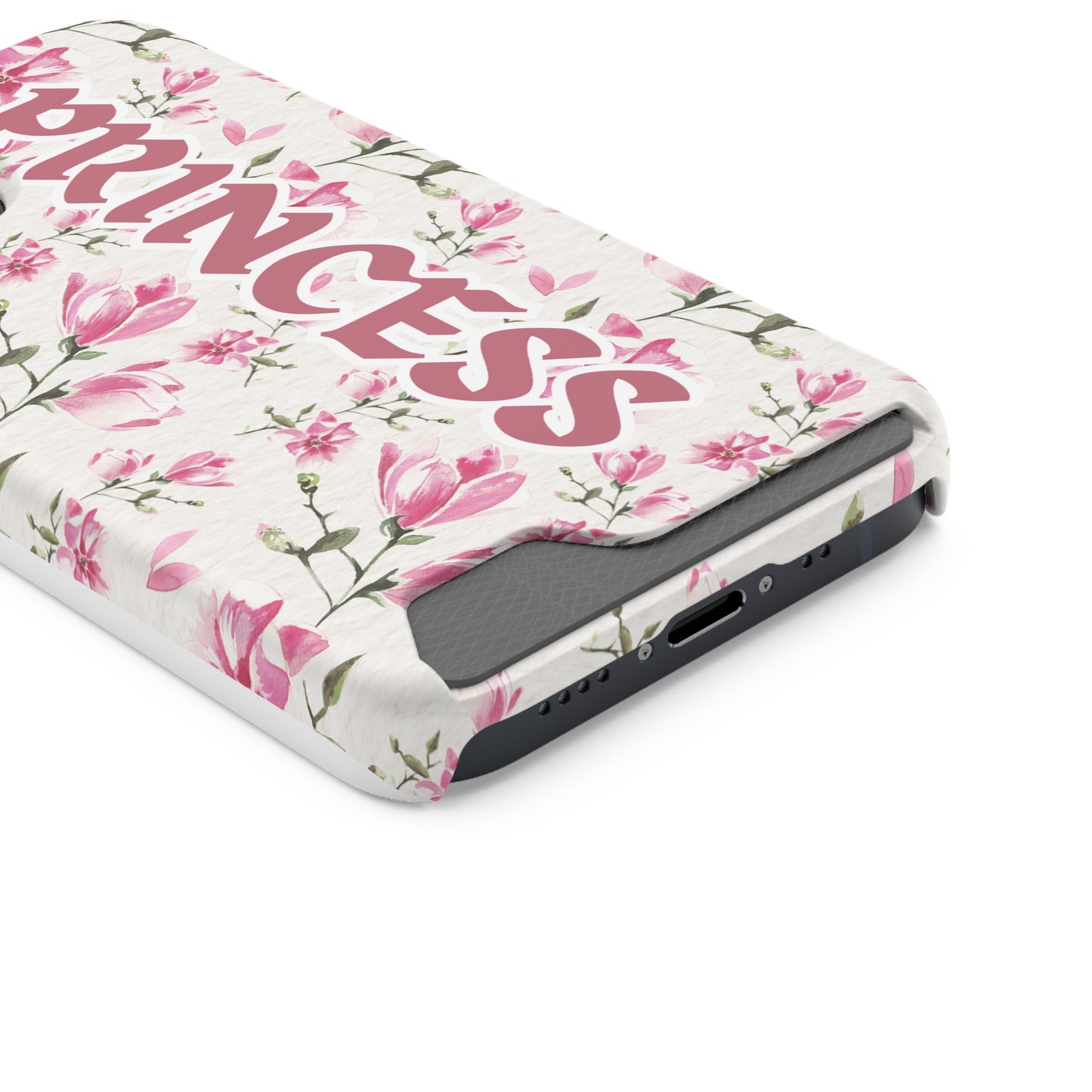 Chic Floral Phone Case with Card Holder for Princesses, Cute Floral Design, Gift for Her