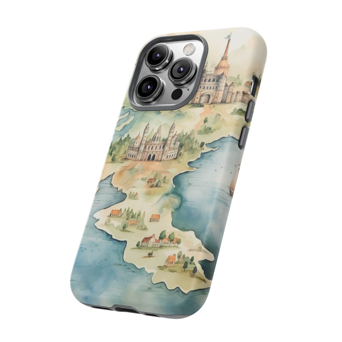 Hard Phone Case — Watercolor Fantasy Map Castle Design