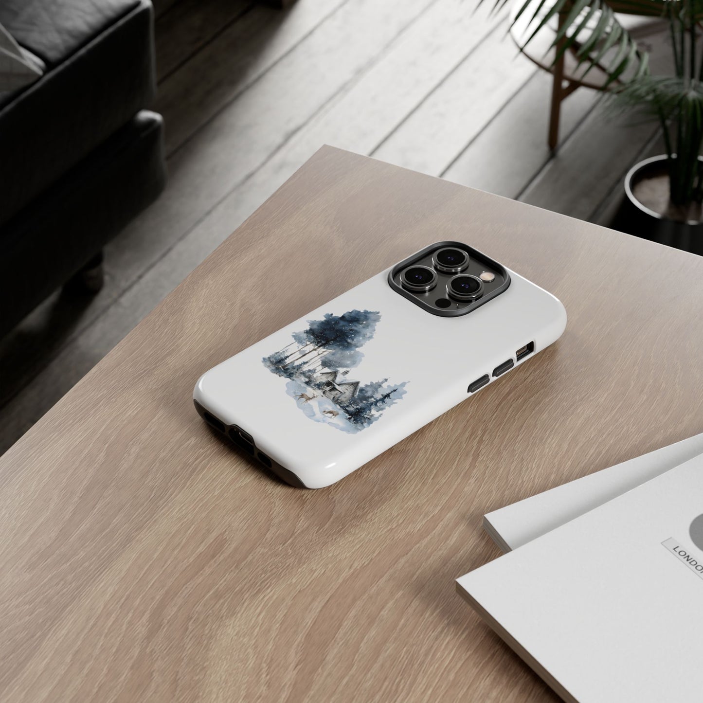 Nature-Inspired Tough Phone Case with Winter Cabin Design