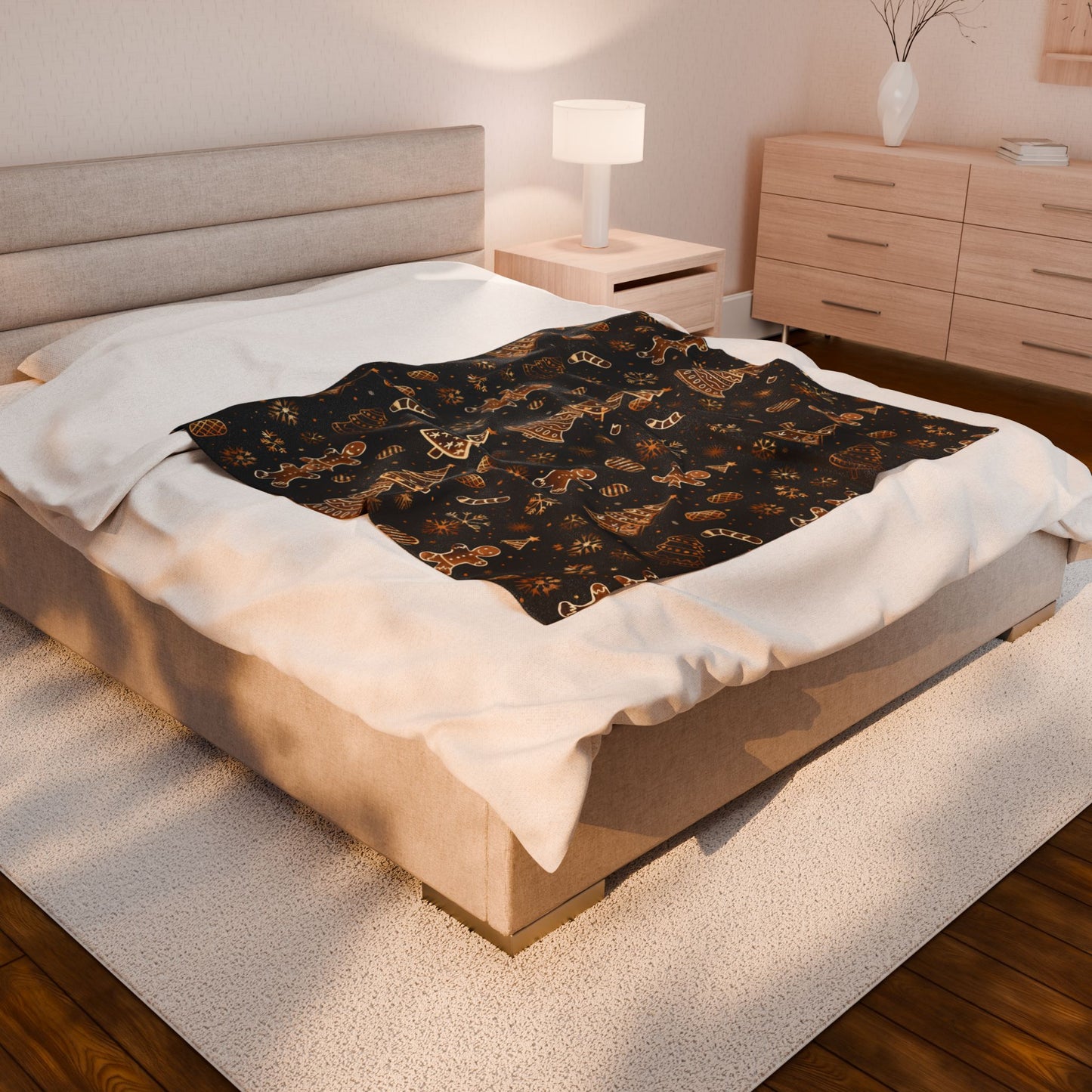 Cozy Winter Holiday Plush Blanket Black And Gold Color. A Perfect Gift For Christmas Days.
