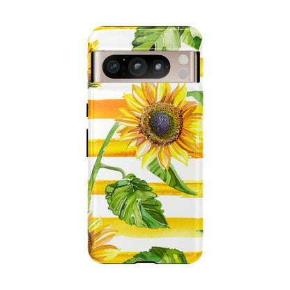 Sunflower Stripes Phone Case - Bright Floral Tough Case