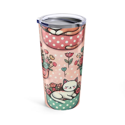 20oz Floral Cat Tumbler – Cute Polka Dot Teacup Bouquet Travel Mug