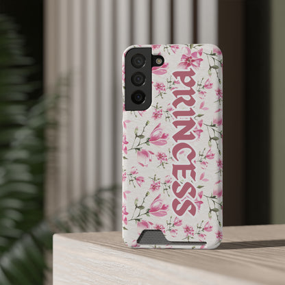 Chic Floral Phone Case with Card Holder for Princesses, Cute Floral Design, Gift for Her