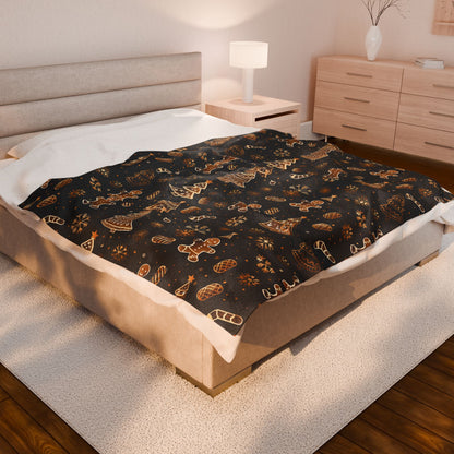 Cozy Winter Holiday Plush Blanket Black And Gold Color. A Perfect Gift For Christmas Days.