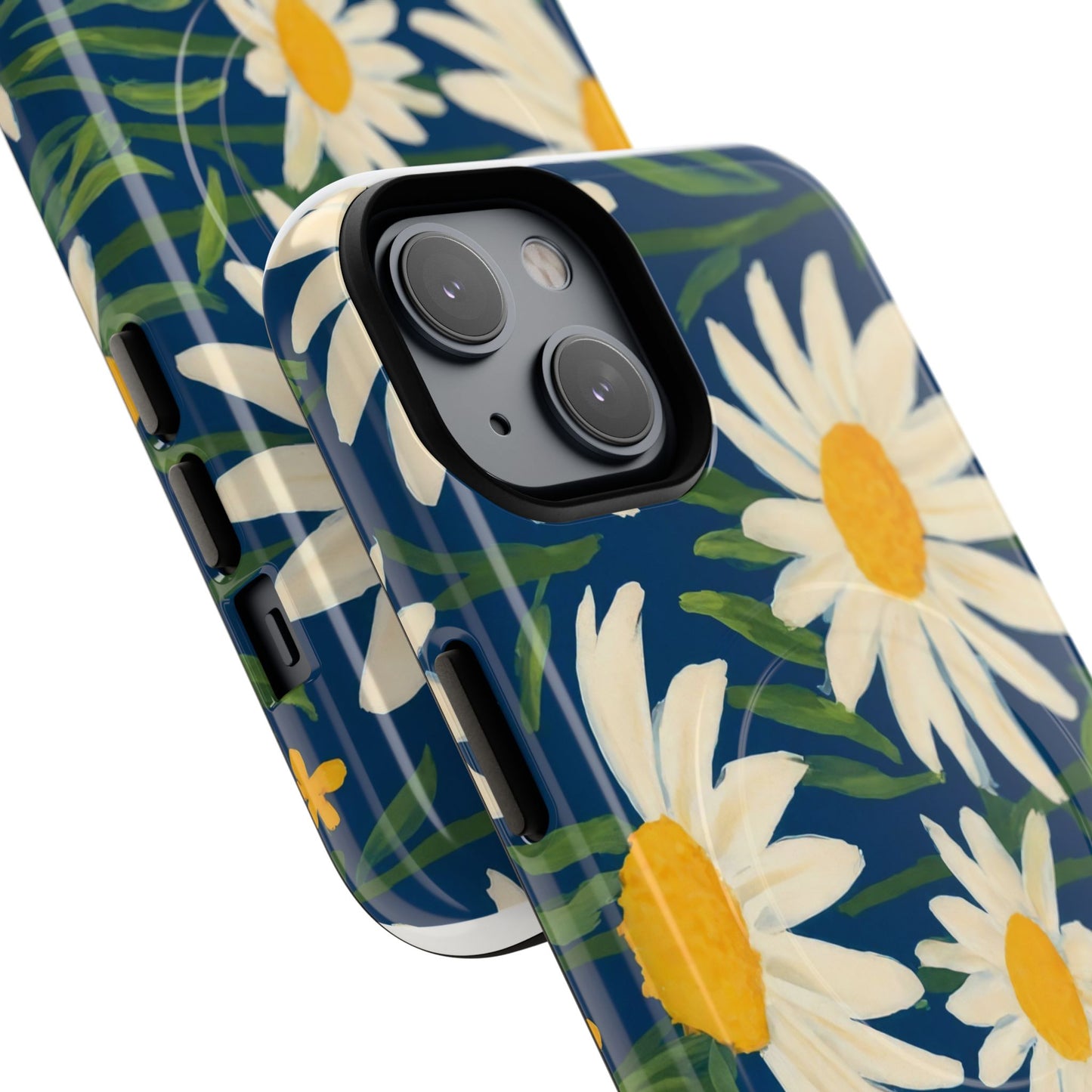 Daisy Floral IPhone Case-Tough Magnetic Cover ,Glossy Finish ,Retro Botanical Flower  Design.