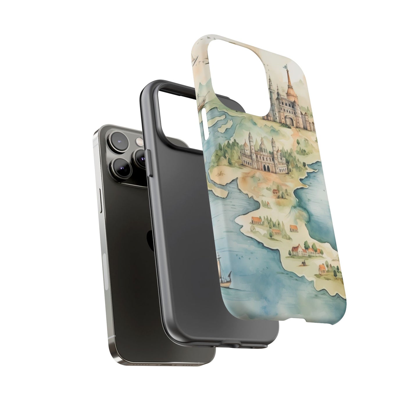 Hard Phone Case — Watercolor Fantasy Map Castle Design