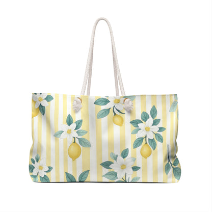 Lemon Floral Weekender Bag, Travel Tote, Beach Bag, Vacation Bag, Gift for Her, Summer Accessories