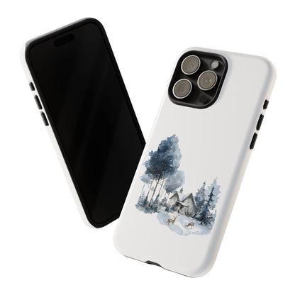Nature-Inspired Tough Phone Case with Winter Cabin Design